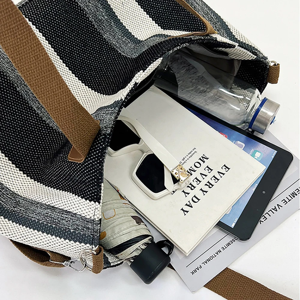 Summer Beach Tote Bag Woman\'s Handbags Stripe Shopper Shoulder Bags Ladies Luxury Designer Crossbody Canvas Square Storage Bag