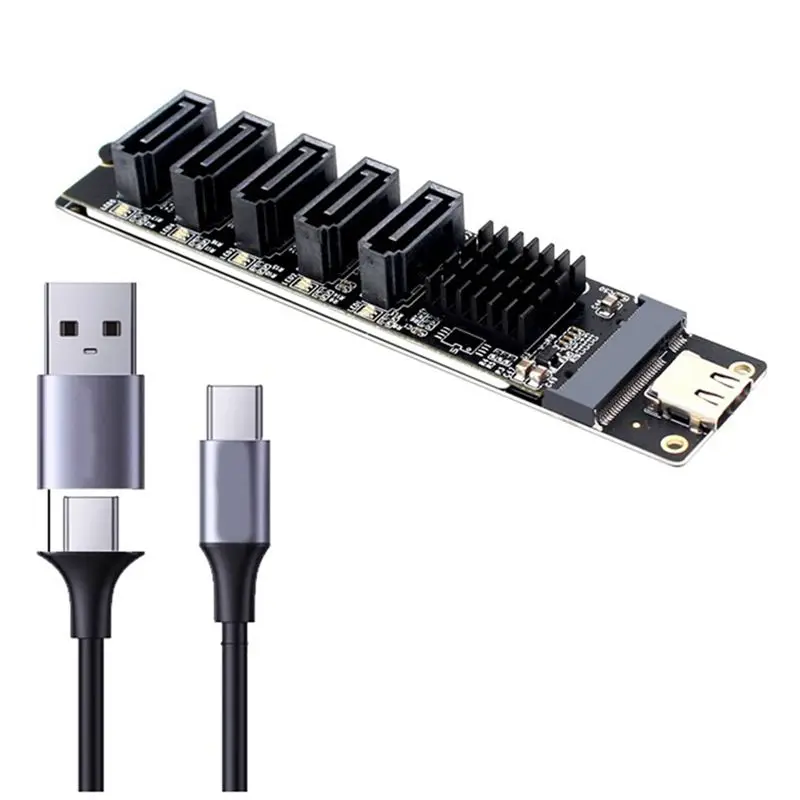 ABSL-TYPE-C To 5 Port SATA3.0 Adapter Card Riser Card JM575+JMS580 SATA3 6Gbps USB10G Chassis Server PC Computer Expansion