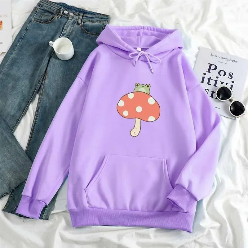 

Fashion Women Korean Hoodie Graffiti Print Mushroom Frog Hoodie Sweatshirt Y2k Men's Hip Hop Fleece New Women Hooded Suit Tops