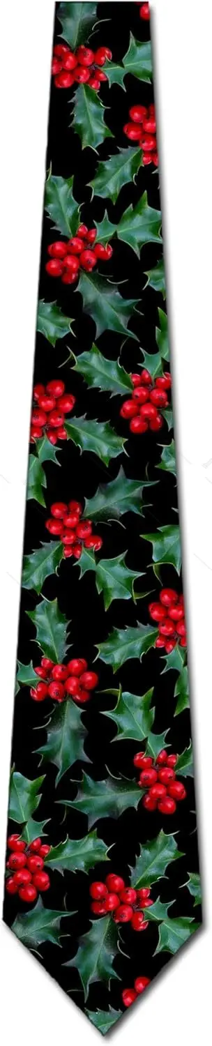 Cravates de Noël pour hommes, fruits rouges, feuilles vertes, houx de vacances, fête de la présidence, Noël, taille unique, imprimé, accessoires pour hommes