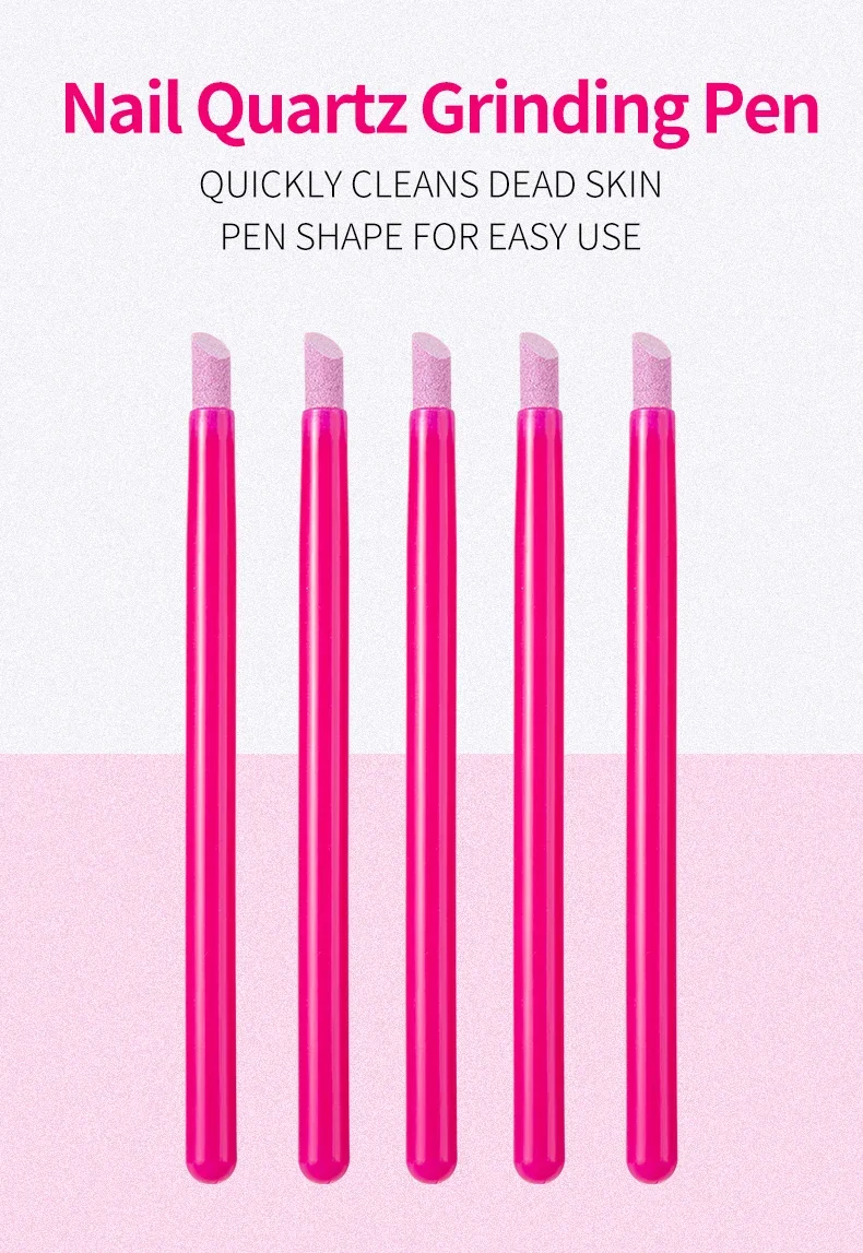 5 قطع من دافعات بشرة الأظافر على شكل قلم كوارتز - أعواد مانيكير طلاء الأظافر والملفات وقلم الطحن ومزيل الجلد الميت للأظافر الطبيعية