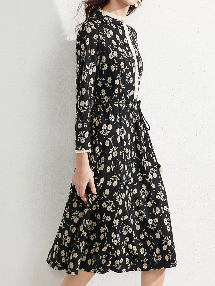 

Длинное платье для похудения, осень-зима, новинка Sle Faion, миди с цветочным принтом, женская одежда больших размеров, базовый слой, закрывающий талию