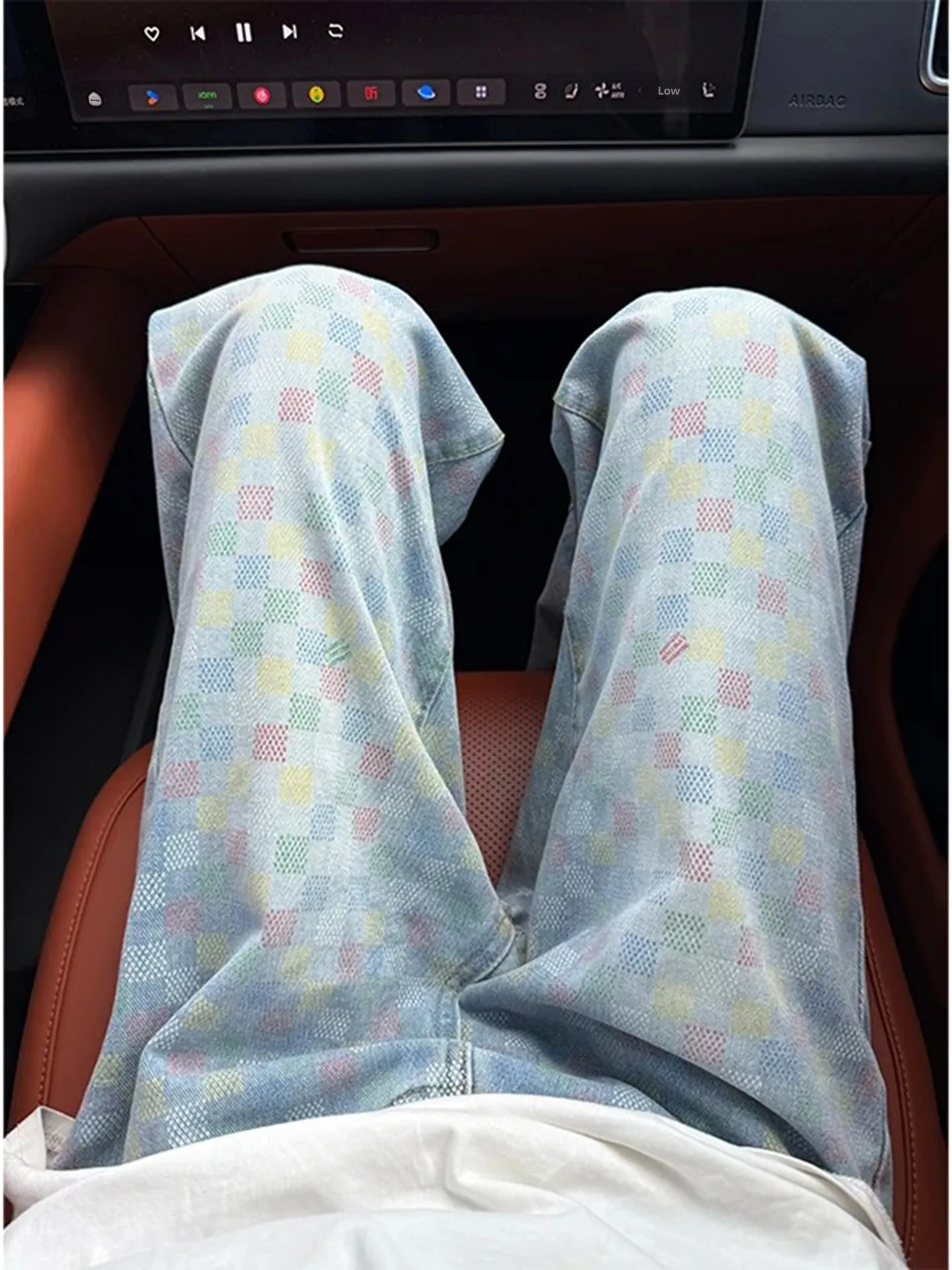 

American Style Plaid Men's High Street Washed Jeans Cleanfit Straight Leg Micro Flared Pants Casual Youth Jeans