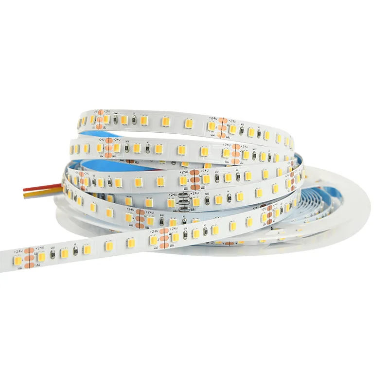 Imagem -03 - Faixa Led de Cor Dupla Regulável Cct Magro Fita 2835 Branco Quente e Branco em Chip 12v 24v 120leds por m 180 Leds por m 5m Milímetros 10 Milímetros