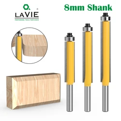 LAVIE 8mm Shank uzun bıçak gömme Trim Router Bit ahşap şablon desen Bit için rulman ile Tungsten karbür freze kesicisi