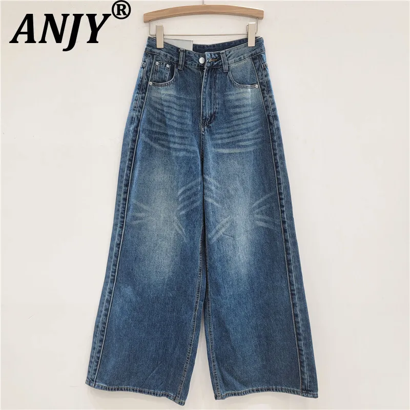 

ANJY, осенне-зимние женские джинсы в американском стиле, сверхпрочные потертые винтажные шикарные широкие джинсы, модные свободные повседневные брюки A11011