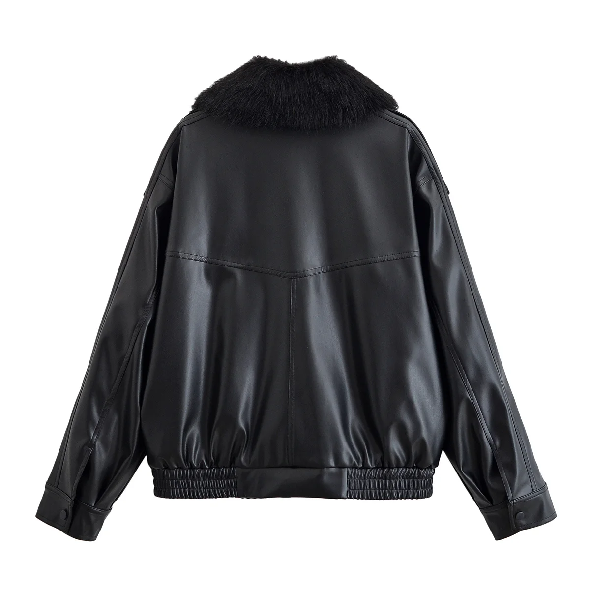 ملابس عمل نسائية من JNLEAOG بياقة من الفرو من الجلد Jaet وصلت حديثًا للخريف فضفاضة تناسب طويلة وسحاب للإغلاق