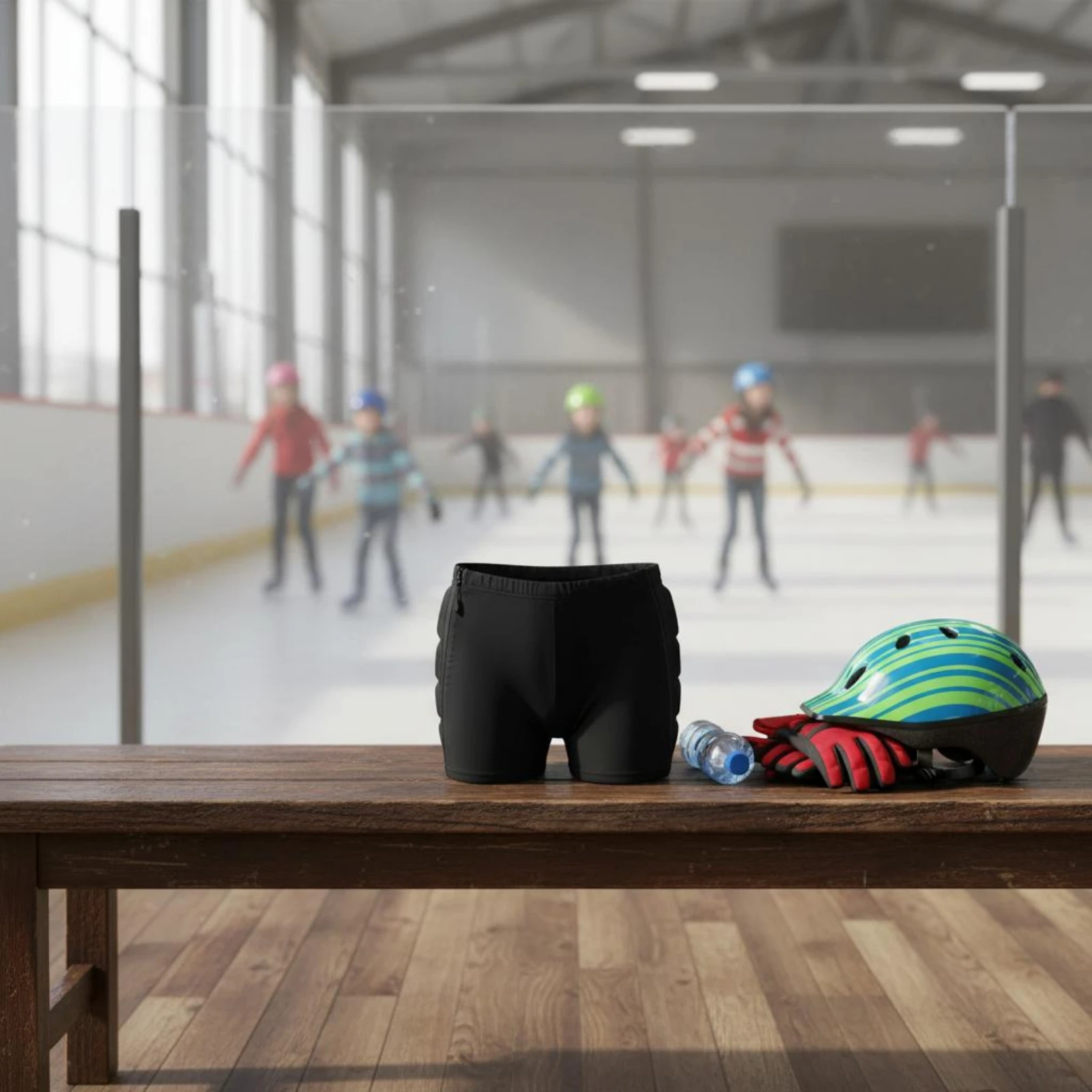 Padded Ice Skate Shorts Easy Side Zipper Safety Skating Shorts Washable Adjustable Waistband for Children