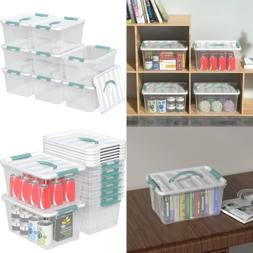 

Clear Plastic Storage Boxes with Lids, 8 Pack, 14 Quart Capacity, Featuring Handles for Easy Carrying