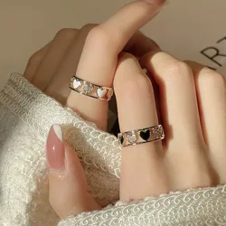 Korean Fashion Ins Style Rings for Women Niche Female Micro-inlaid Love Design Sense Luxury Hollow Adjustable Open Ring Anillos