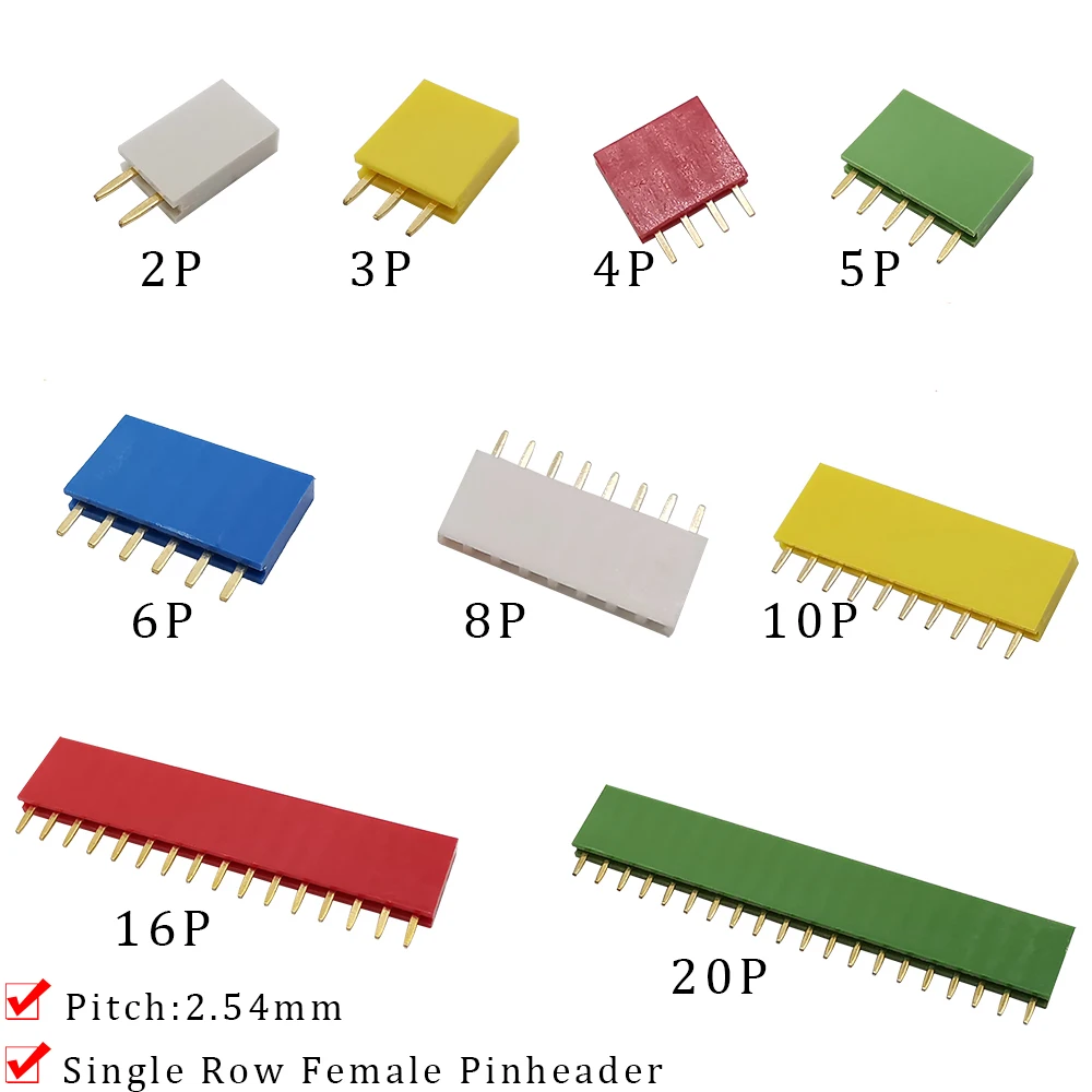 10Pcs 2-40Pin PCB Board Pin Header Female Socket Connector 2.54mm Single Row 2/3/4/5/6/8/10/16/20/40 Pin Header Jack for Arduino