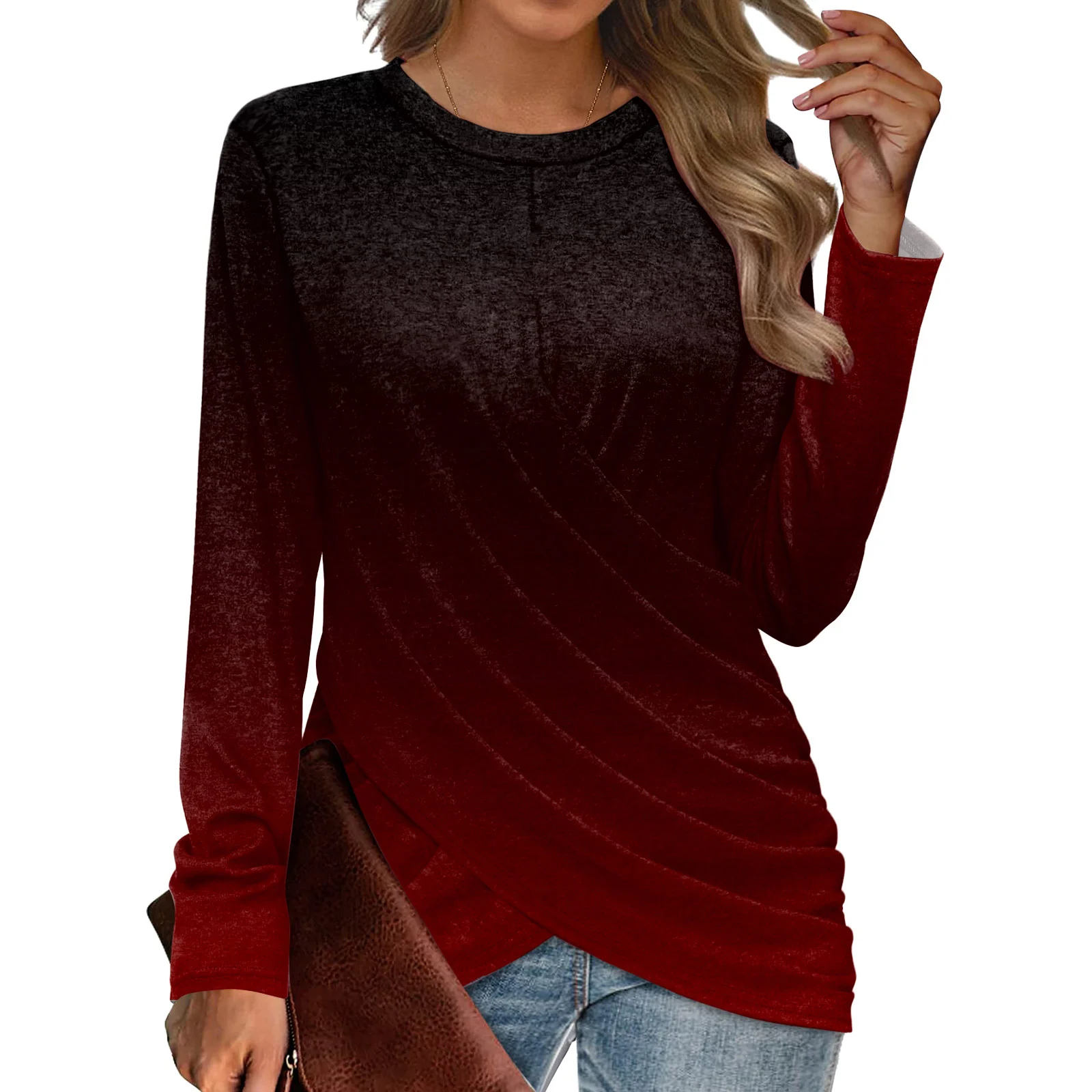 

Medium Sleeves For Womens Long Sleeve Tops Front Tunic Tops Women'S Round Neck Shirt Tops Pullover Y2k Clothing