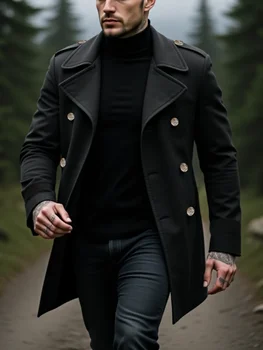 Men's Solid Wool Blend Overcoat 2 Winter Men's Solid Ocercoat: Double-Breasted Jacket In Woolenen Fabric, Thickened Lining For Ultimate Warmth - New Arrival Coats 2