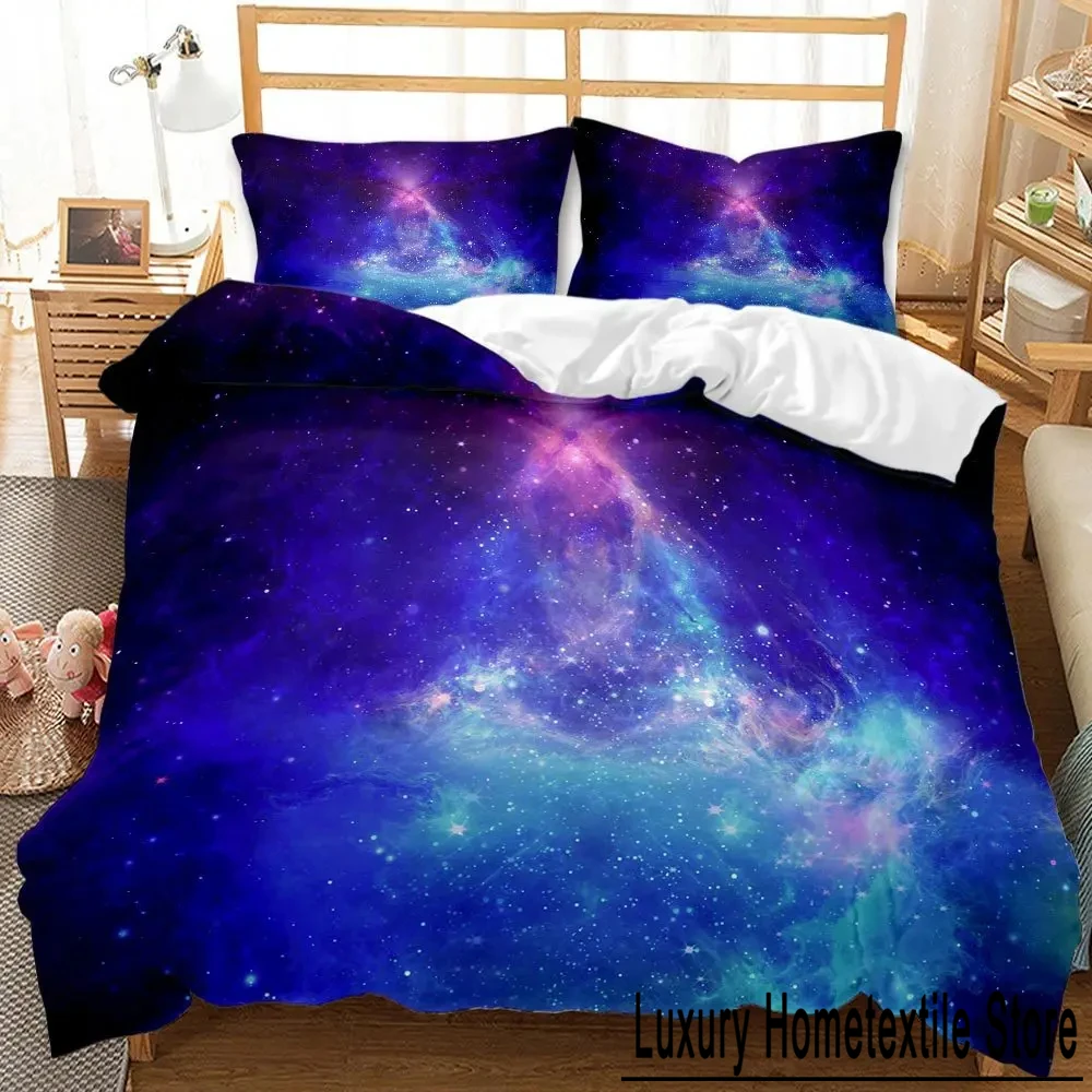 Soft Polyester Duvet Cover for Boys Galaxy Outer Space Bedding Set King/Queen Size Sky Universe Theme Quilt Cover Pillowcase