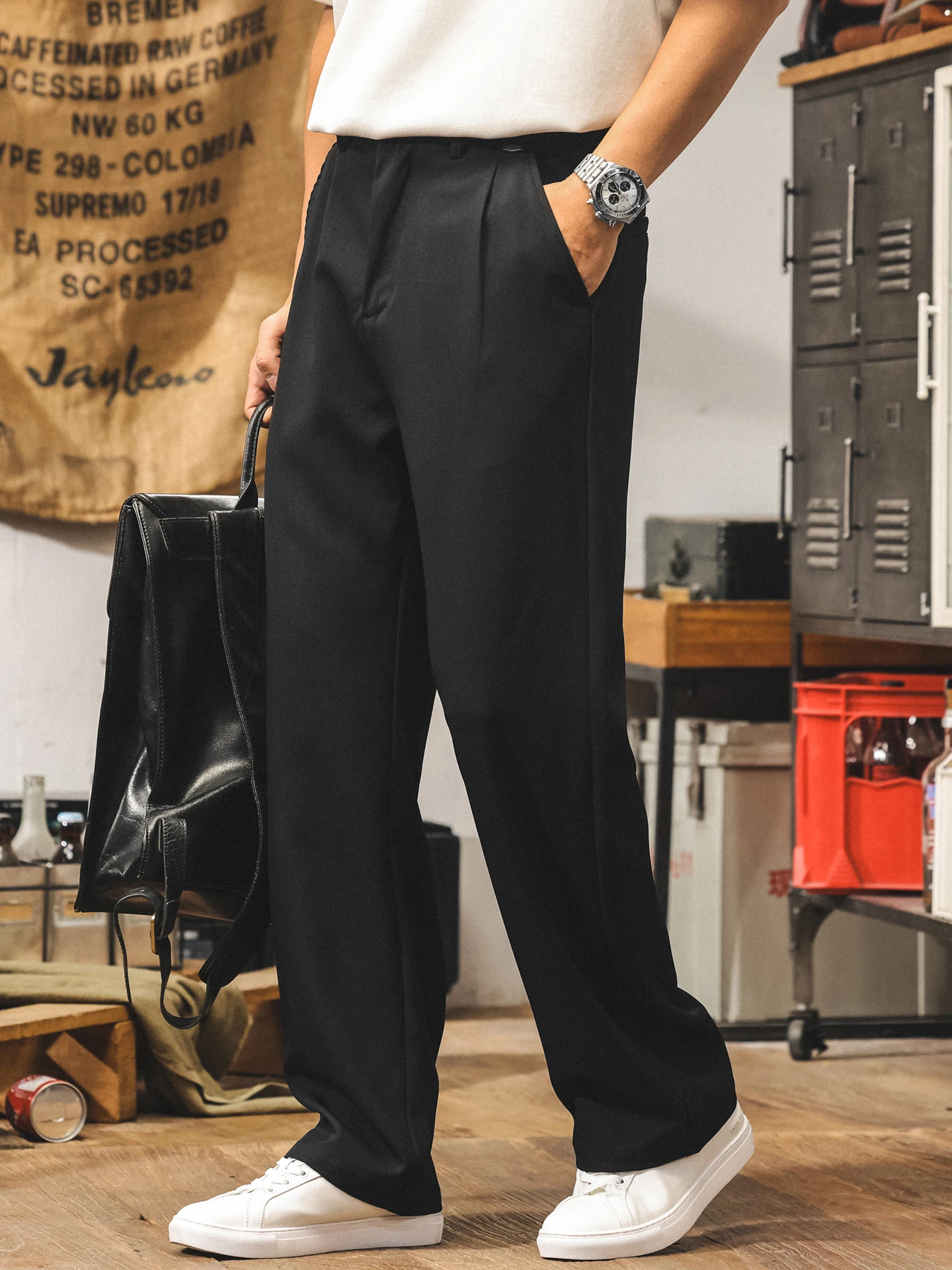 

Легкие в уходе мужские летние повседневные брюки свободного покроя прямые брюки из дышащего полиэстера с эластичной резинкой на талии, модные брюки для поездок на работу