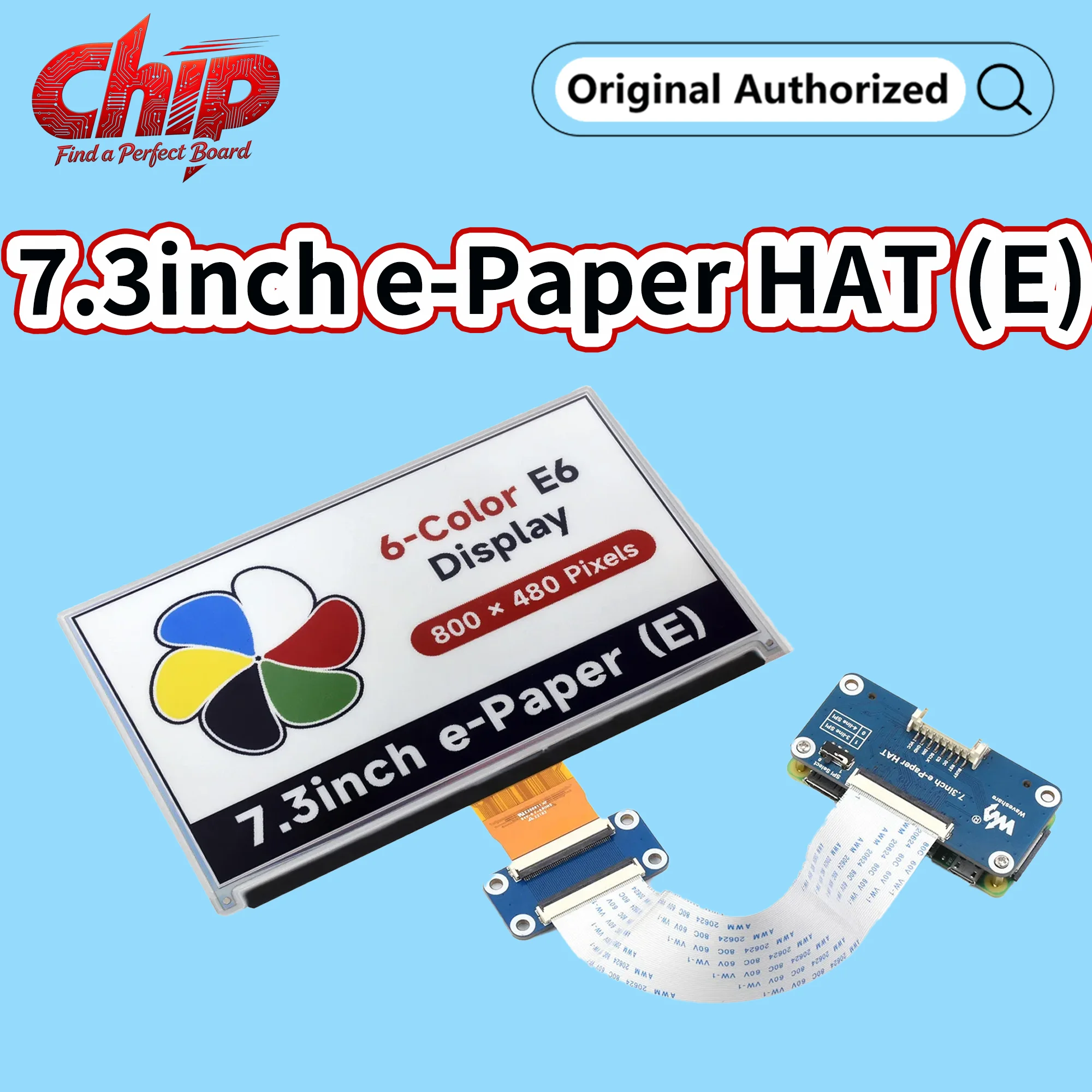 7.3inch 6-Color E-Paper Display, E-Ink Display, Low Power, 800×480 SPI for Raspberry Pi/Jetson Nano/Arduino/STM32