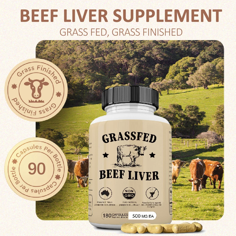 

Grass Fed Beef Liver Capsules, Natural Iron, Vitamin A, B12 for Energy - Non-GMO, Freeze Dried Liver Health Supplement, 90 Caps