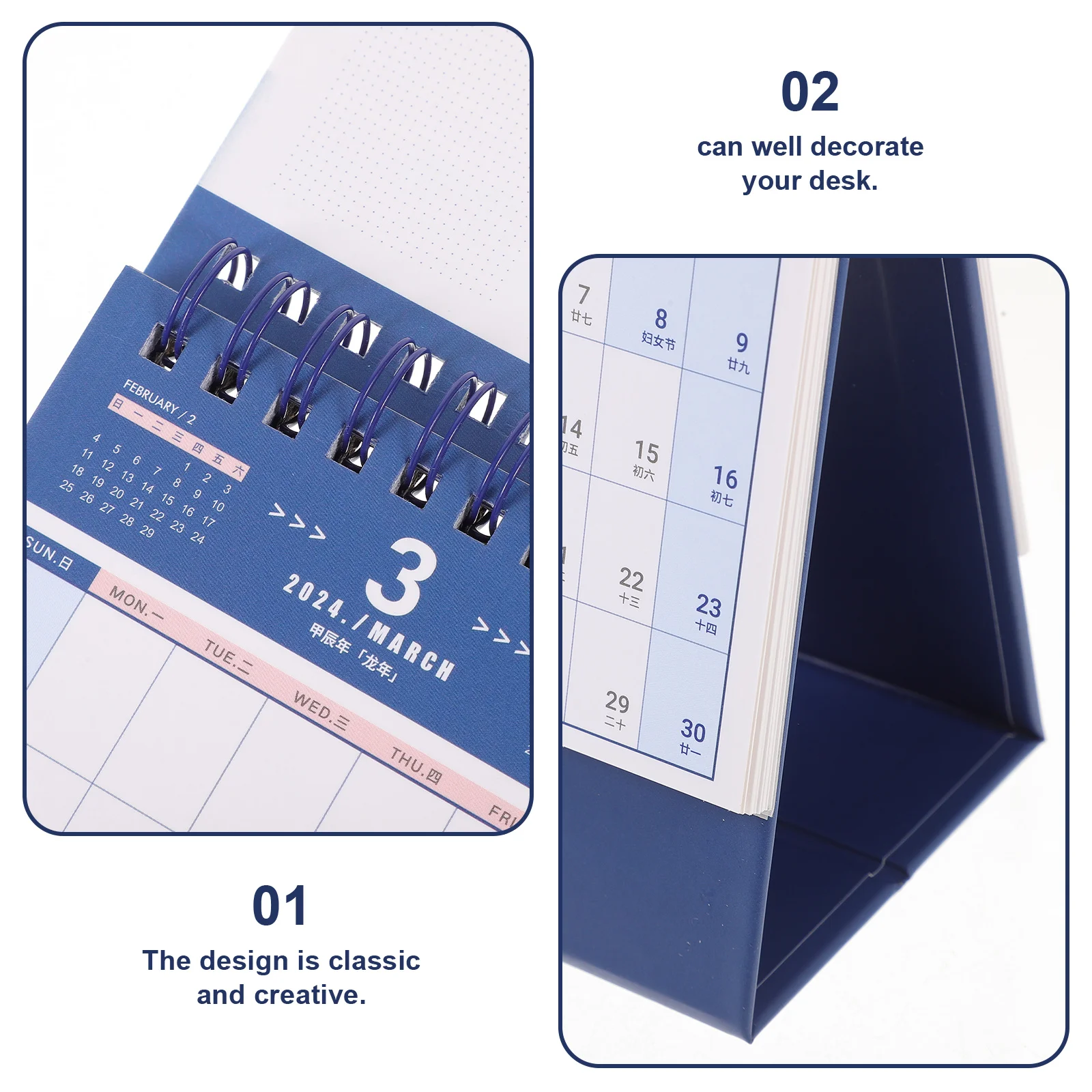 

Desktop Month Calendar 2024 Paper Material Desk Standing Calendar Office Table Decoration Household Accessories