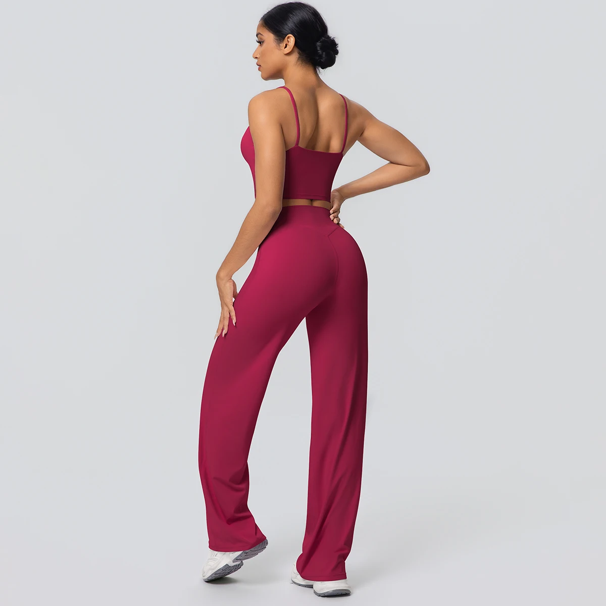 Frauen Schnell Trocknend Gym Sport Fitness Kleidung Yoga Set Backless Sexy Strap Bh mit Brust Pad Hohe Taille Breite Bein Hosen Set – Detail 38