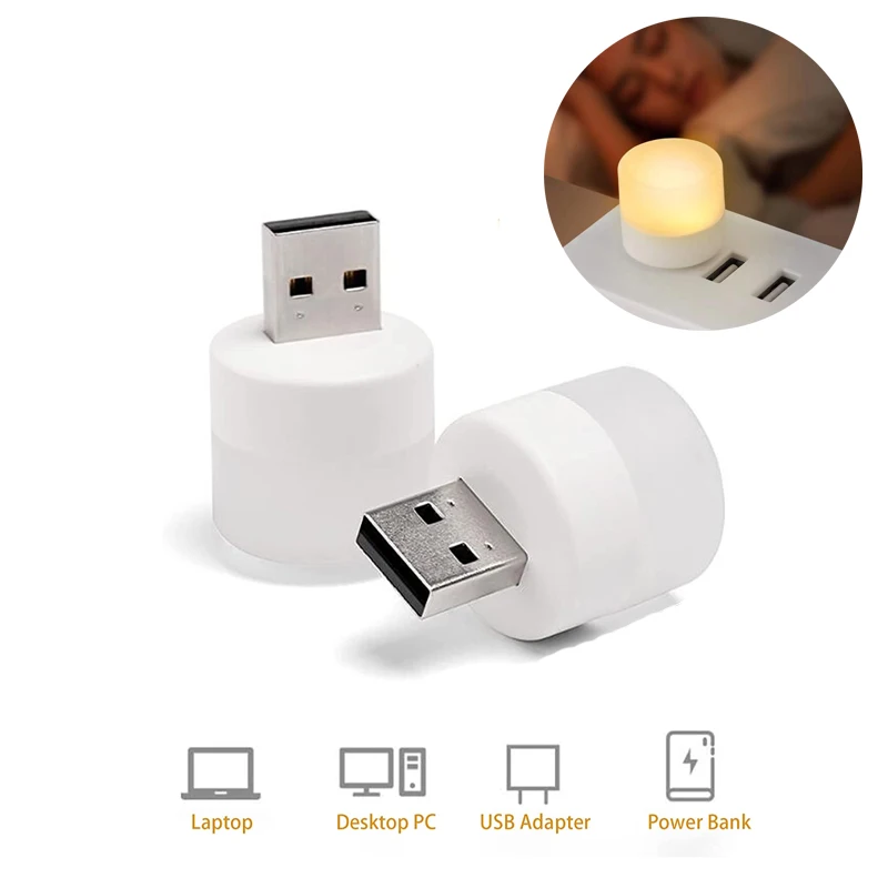 USB Night Light Mini LED Night Light USB Plug Lamp Power Bank Charging USB Book Lights Small Round Reading Eye Protection Lamps