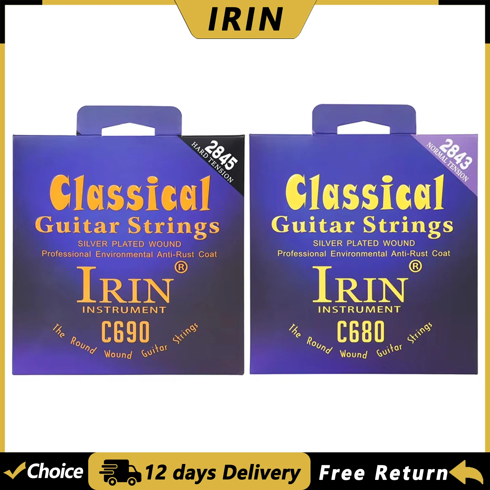 IRIN Saiten für klassische Gitarre, 6 Stück/Set, klassische Gitarre, klare Nylon-Silbersaiten, versilbertes Kupfer, Gitarrenteile, Zubehör