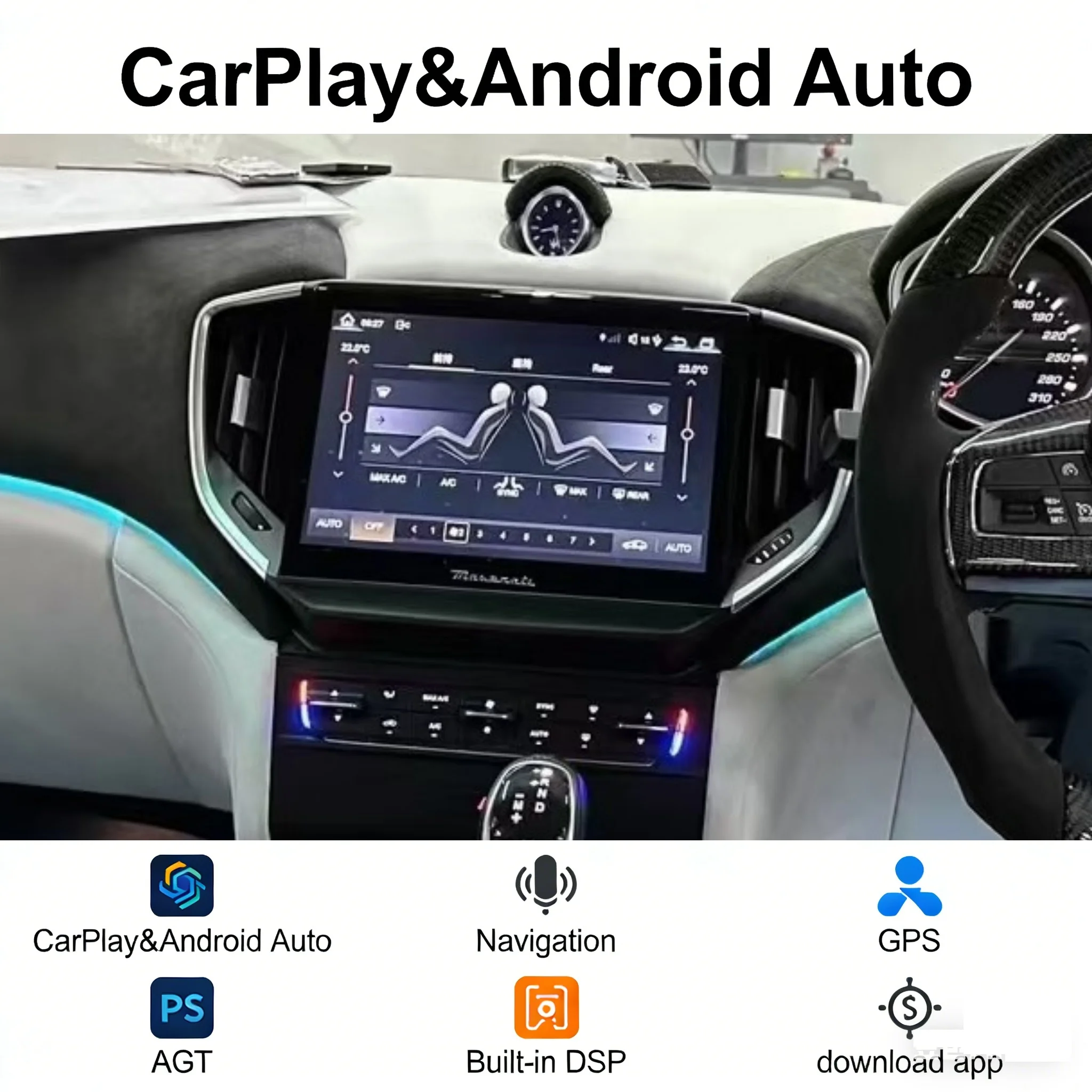 

Мультимедийный проигрыватель для автомобиля с Android 14, 10.26 дюймов, для Maserati Ghibli 2014-2020, GPS-навигация, стерео, 4G, Carplay (RHD/LHD)