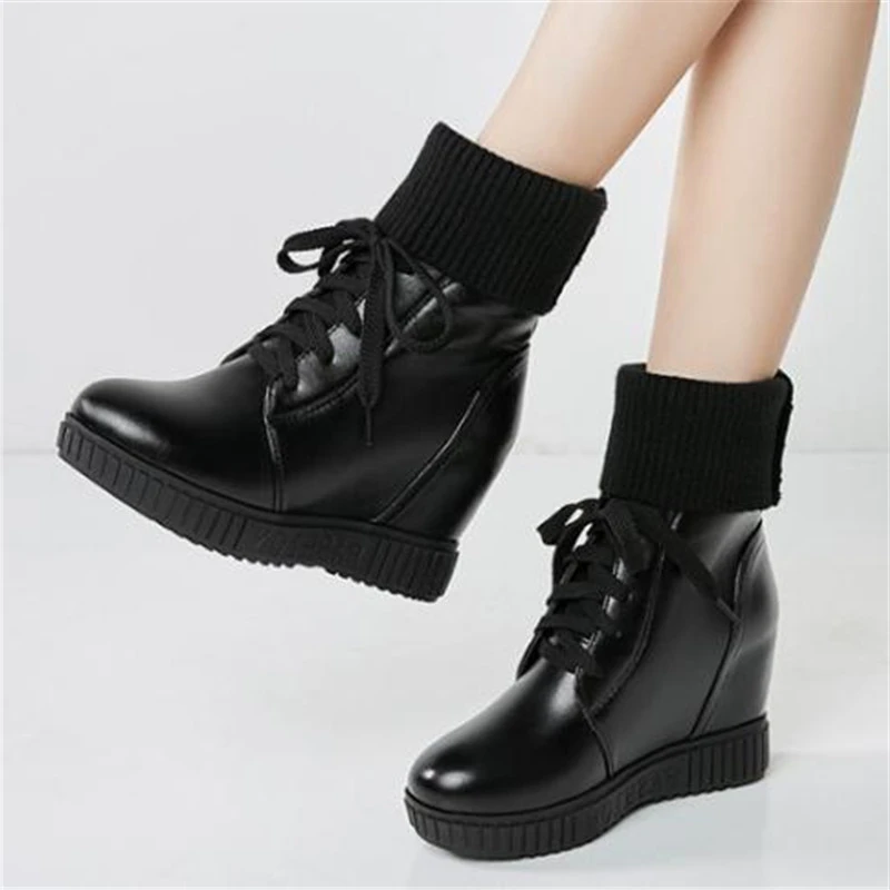 Women Boots Autumn winter New style Internal increase Short boots white Wool yarn Elastic force Sock boots Frenulum women boots