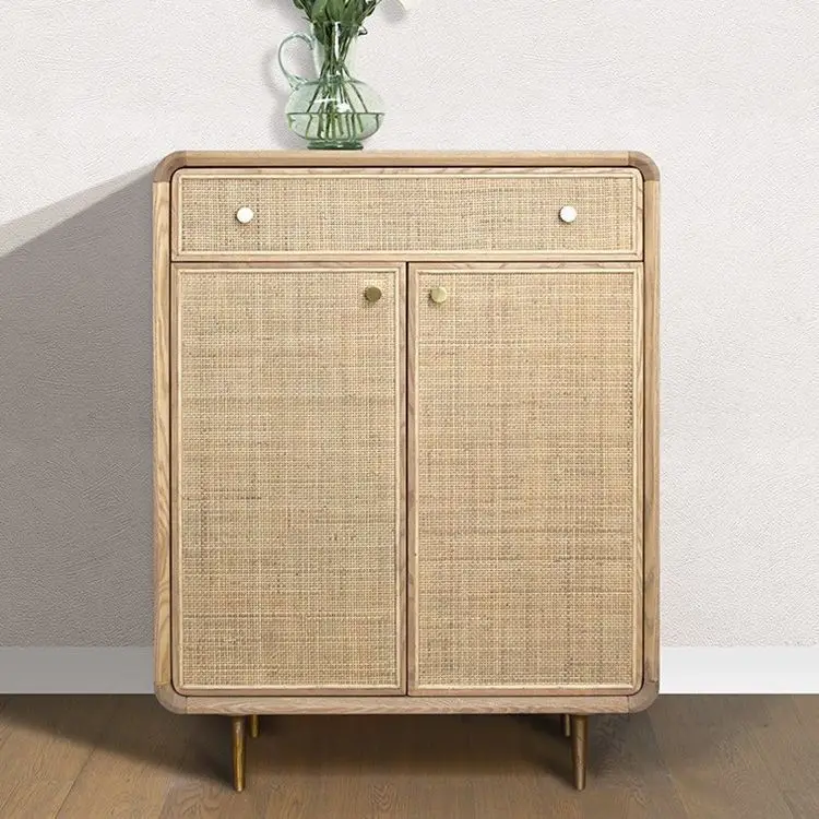 double door rattan shoe cabinet Nordic small apartment storage cabinet light luxury household dining side cabinet