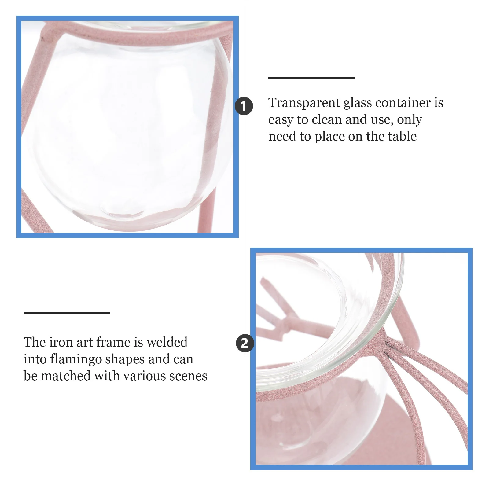 

1Pcs Transparent Glass Vase with Flamingo Art Frame Unique Flower Holder for Tabletop Party Wedding Theme Decorative Ornament