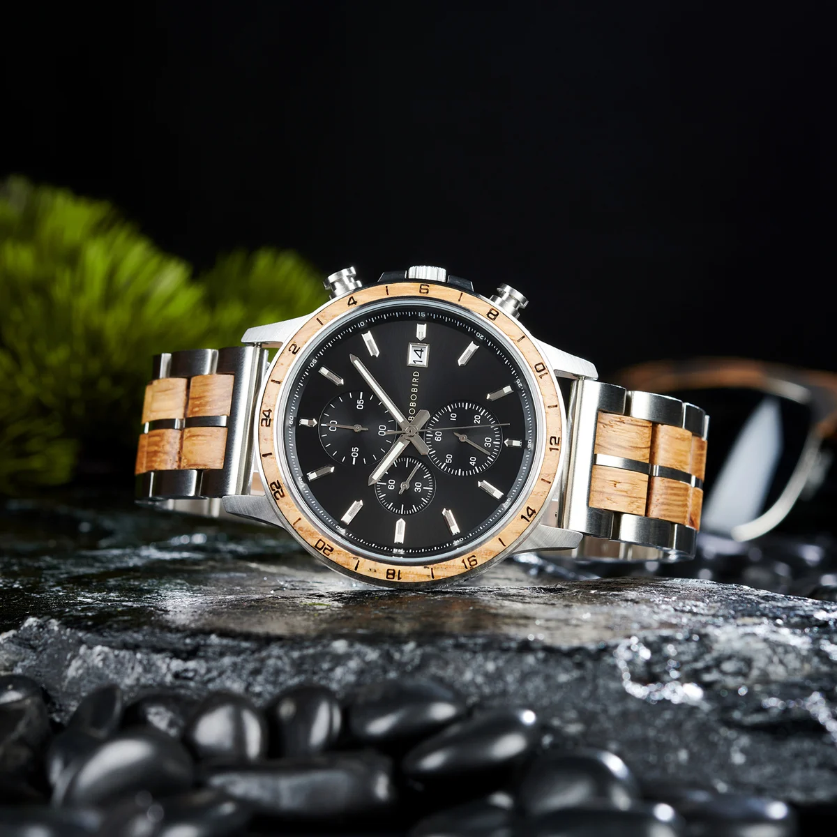 BOBO BIRD Mens Watches Wood & Stainless Combined Chronograph Military Quartz Casual Wristwatches Customized Dropshipping