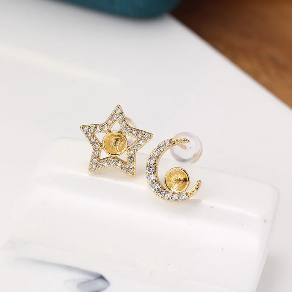 

10PCS S925 Sterling Silver Needle 18K Gold Wrapped Plated Brass Earring Settings Diy Jewelry Pearl Earrings Accessories