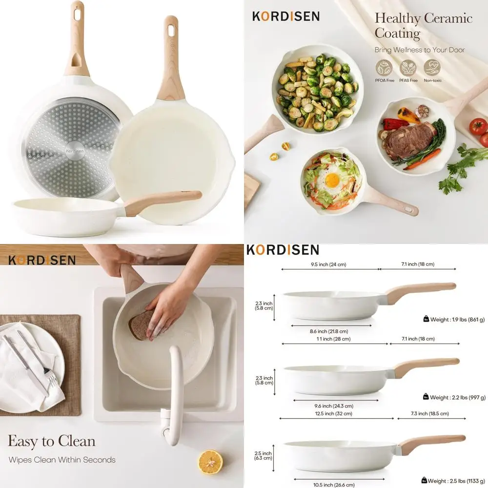 

3-Piece Nonstick Ceramic Skillet Set - Healthy, Non-Toxic Cooking Pans with Stay-Cool Handles for Induction Cooktops