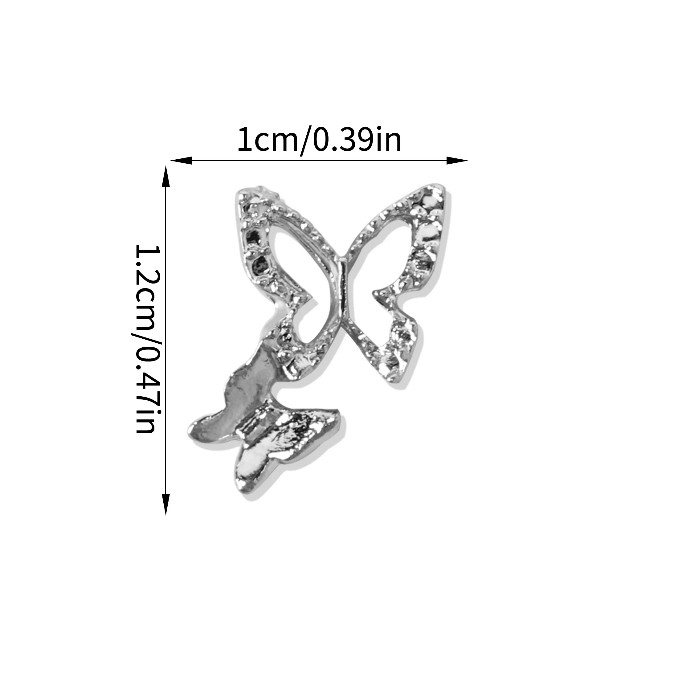 20pcs/Bag Butterfly Nail Art Charms Bow Butterfly Shaped Nail Rhinestone Decoration 3D Metal Silver Diamond