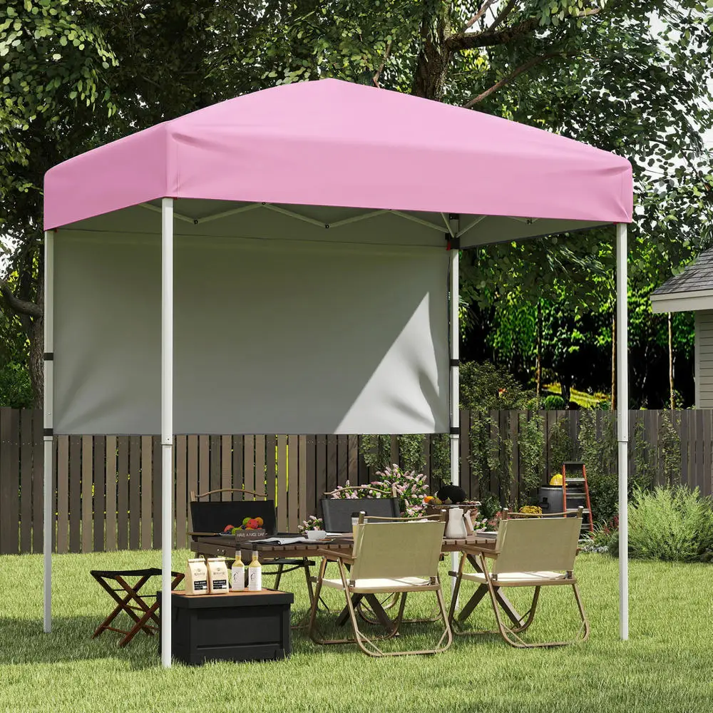 6 x 4 FT Pop-Up Canopy Tent with 1 Half Sidewall Easy Setup Folding Outdoor Sun Shelter-Pink