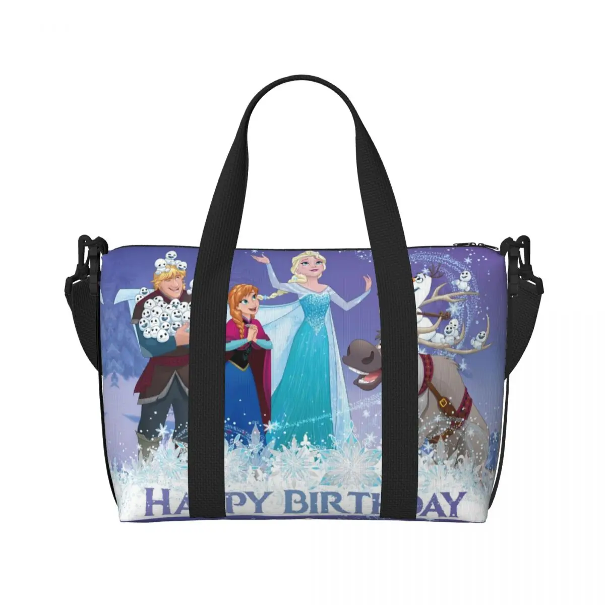 Custom Frozen Happy Birthday Tote Bag for Women Large Capacity Anime Beach Gym Travel Bags