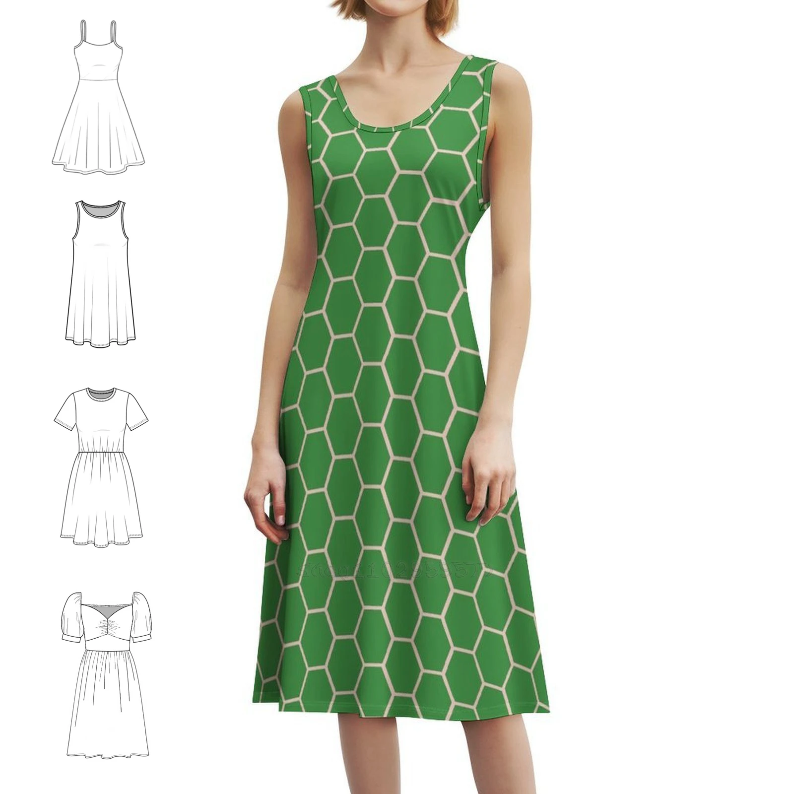 

Geometric Light Pink On Green Hexagon Pattern Sweetheart Neckline Dress Elegant Summer Party Dress For Women Geometric Hexagon