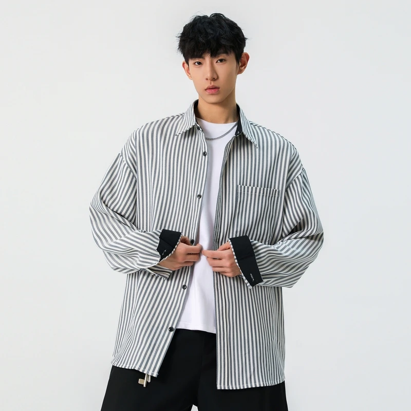 

Loose Casual Men's Long Sve Striped irt Spring Summer Vintage Sle Faionable Brand Polyester Fiber Commute Ready