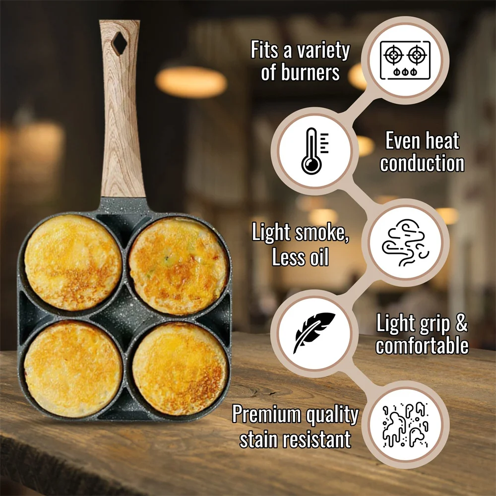 4hole Omelet Pan Frying Pot Thickened Nonstick Egg Pancake Steak Cooking Pans Hamburg Bread Breakfast Maker Induction Cookware