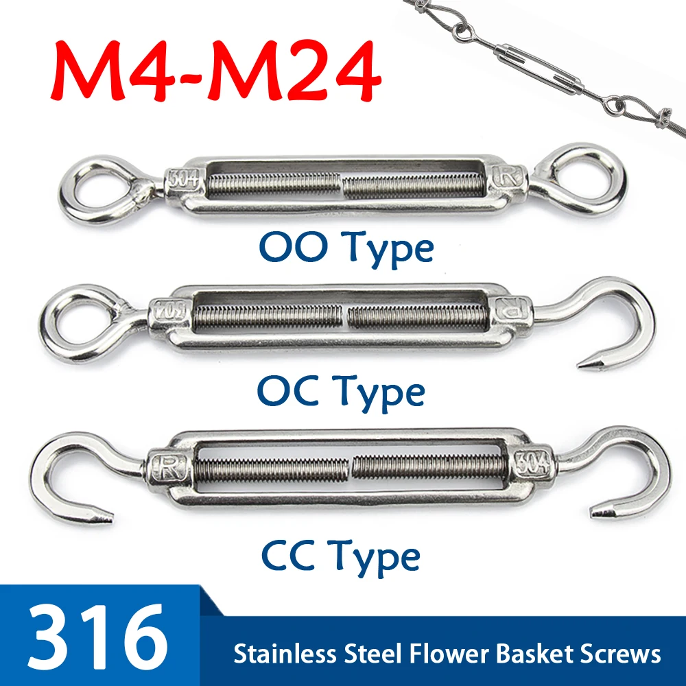 

1Pcs M4-M24 Stainless Steel 316 Adjust Chain Rigging Hooks & Eye Turnbuckle Wire Rope Tension Device Line Oc Oo Cc Type