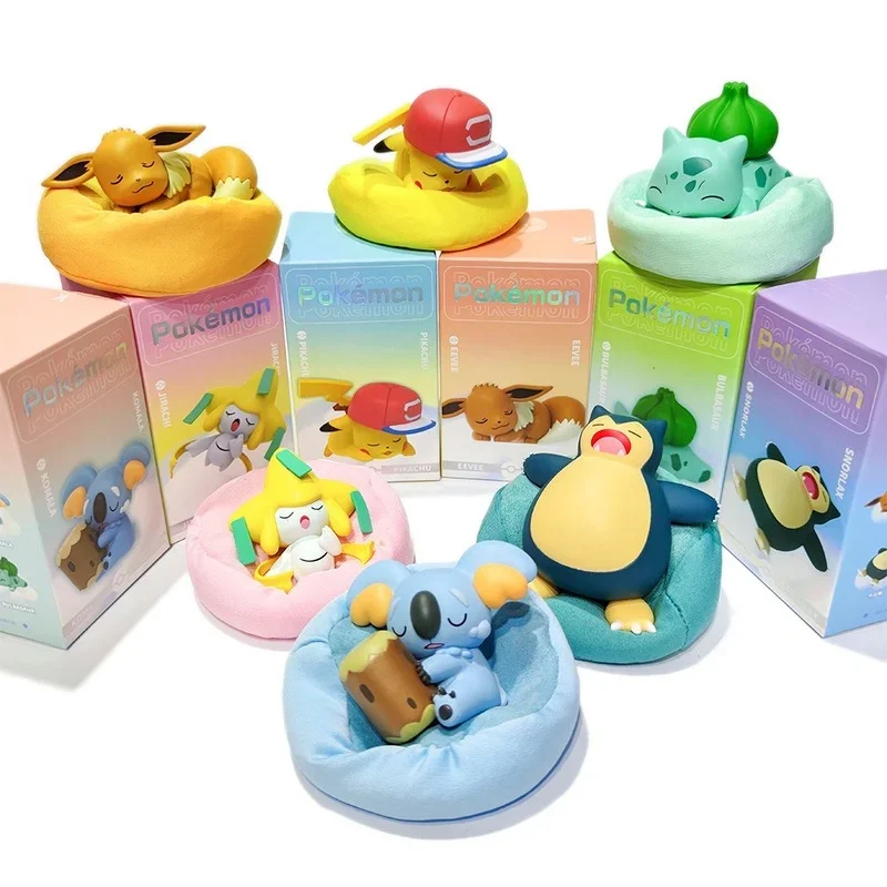 Genuine Pokemon Sleep Anime Figures Starry Dream Series Pikachu Jirachi Eevee Snorlax Bulbasaur With Plush Base Model Dolls Toy