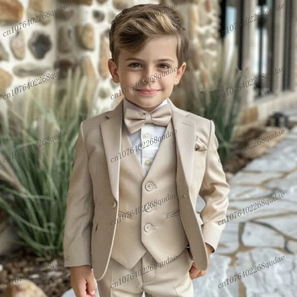 

Beige Boy's Suit Formal Occasion Kids Tuxedo Toddler Children Clothes Boys Attire 3 Piece Set Jacket Vest Pants 2-13 Years