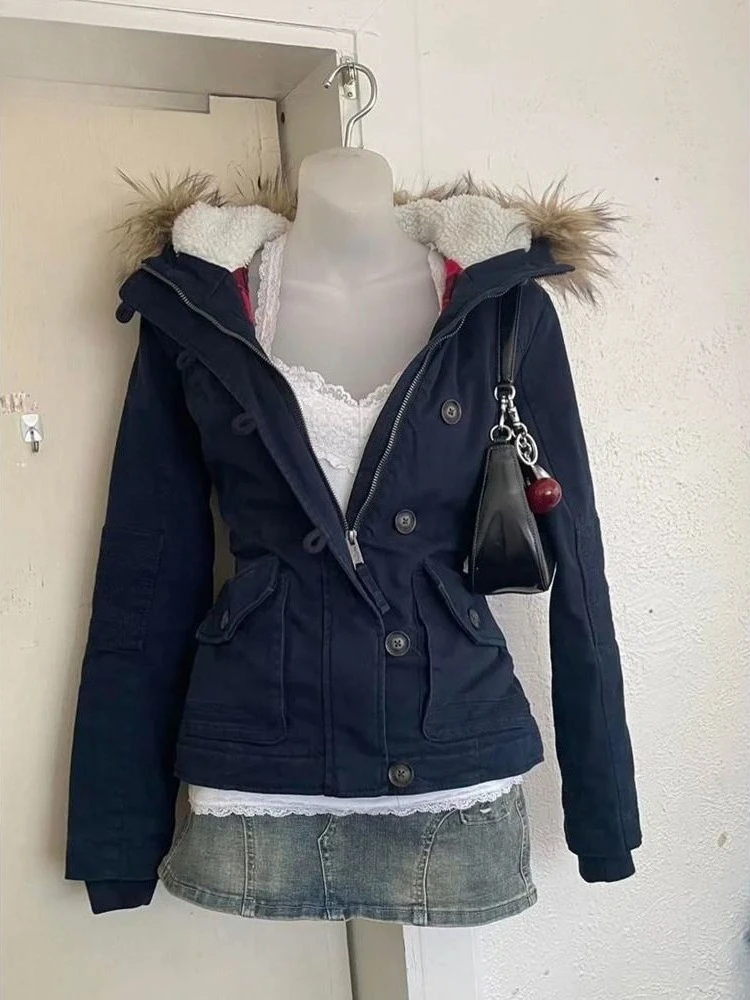 

Осенняя американская ретро Y2k Harajuku толстовка с меховым воротником женская облегающая куртка на молнии с длинными рукавами винтажные элегантные повседневные шикарные топы