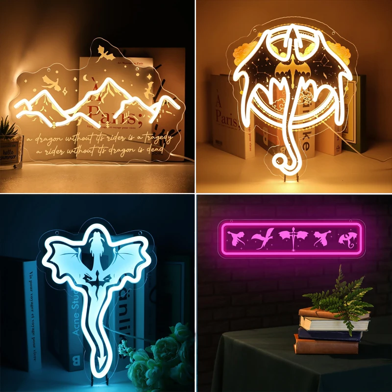 Fourth Wing Fantasy Glow Dragon Theme Bookmark Neon LED Ambient Decorative Light Suitable for Readers and Dragon Lovers Gifts