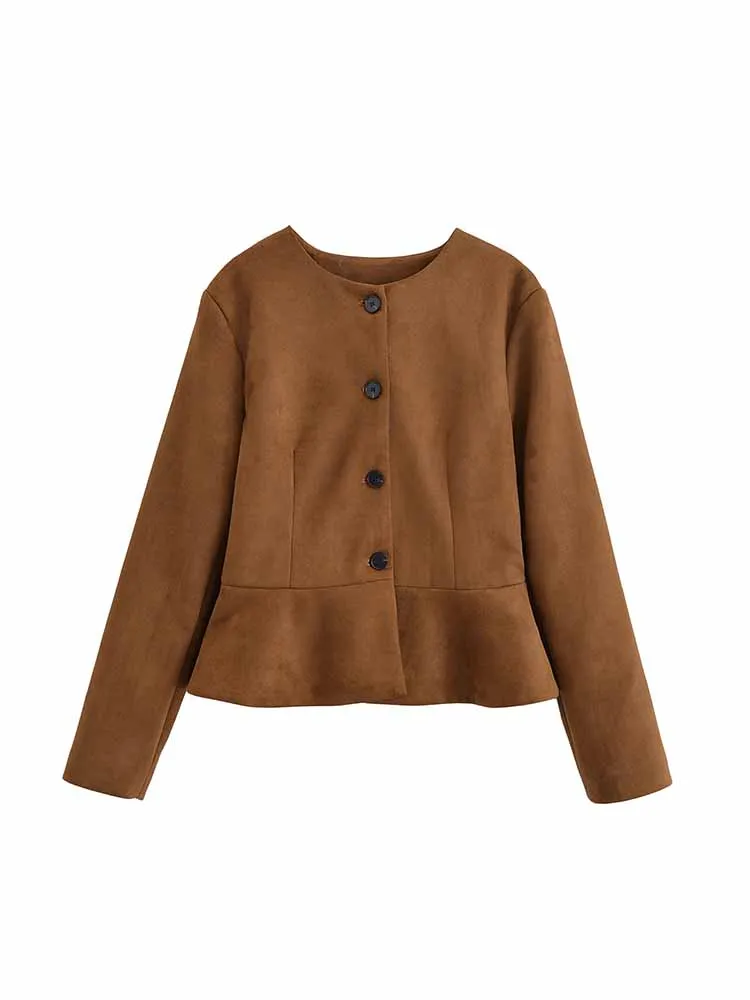 

European and American style autumn new fashion trend women's clothing simple versatile casual round neck long sleeve jacket