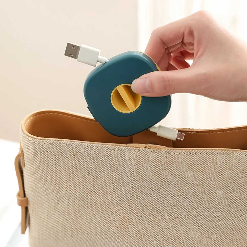 Portable Round Rotatable Data Cable Organizer Storage Box Mini Mobile Phone Charging Cable Winder Can Be Carried Cable Winder
