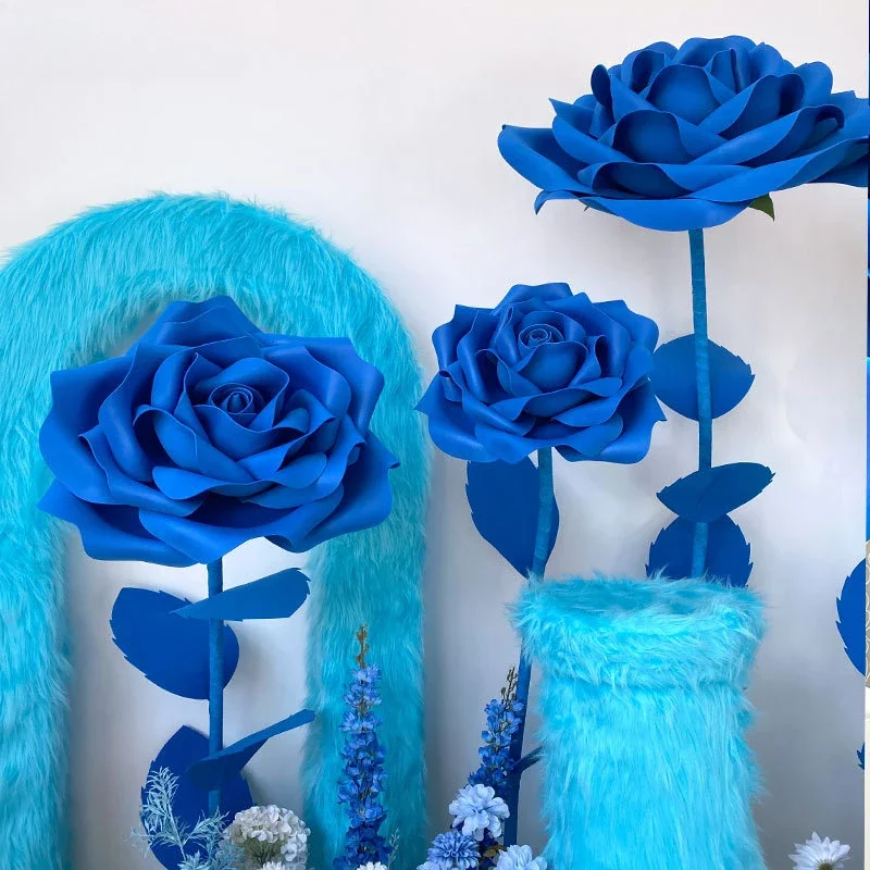 Large Blue Rose Decor Large Paper Artificial Flowers Window Display Giant Paper Rose Wedding Party Decoration T Stage Home Decor image 2