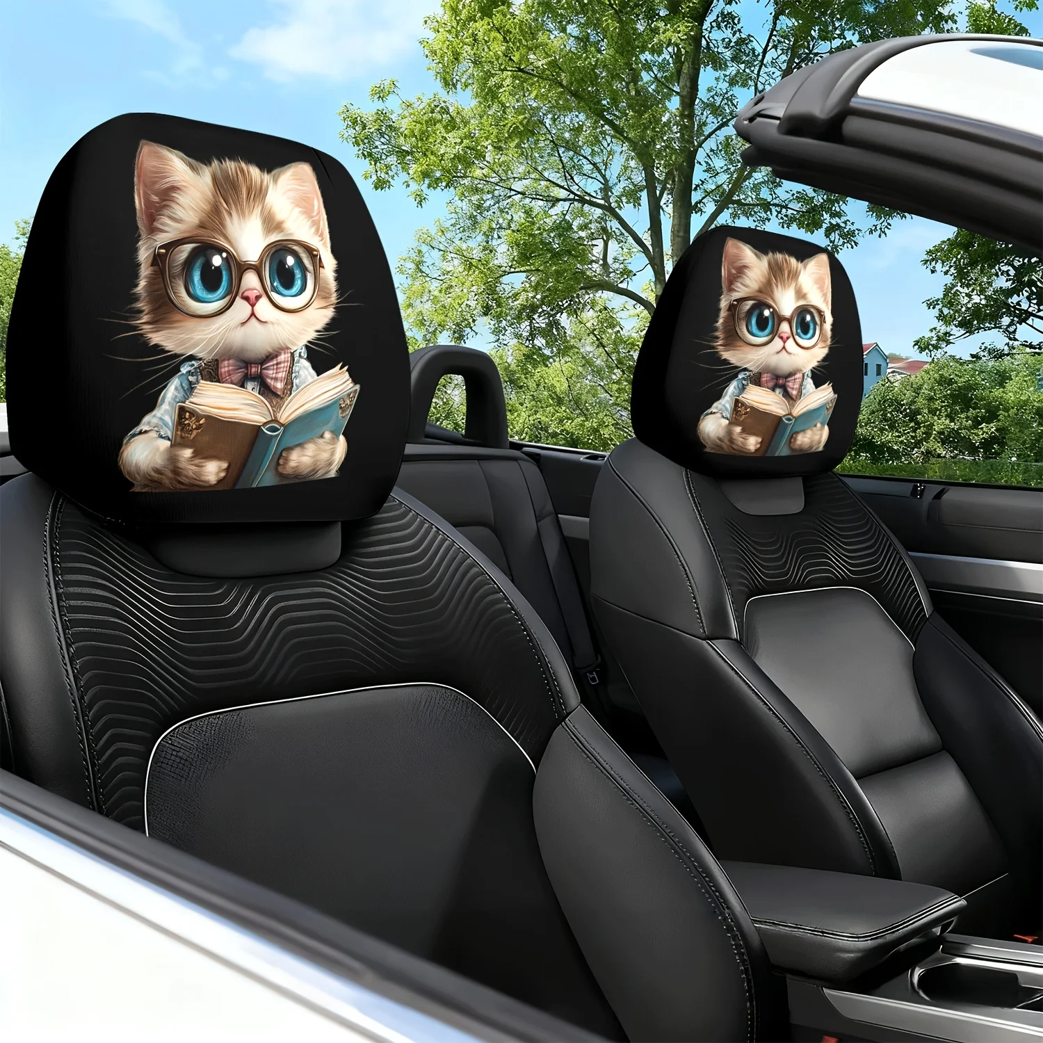 2 Stück niedliche Auto-Sitzkissen mit Katzenmotiv, bedrucktem Muster, Kopfstütze, Nackenkissen, Schutzbezug – mit bezauberndem Design – Ca