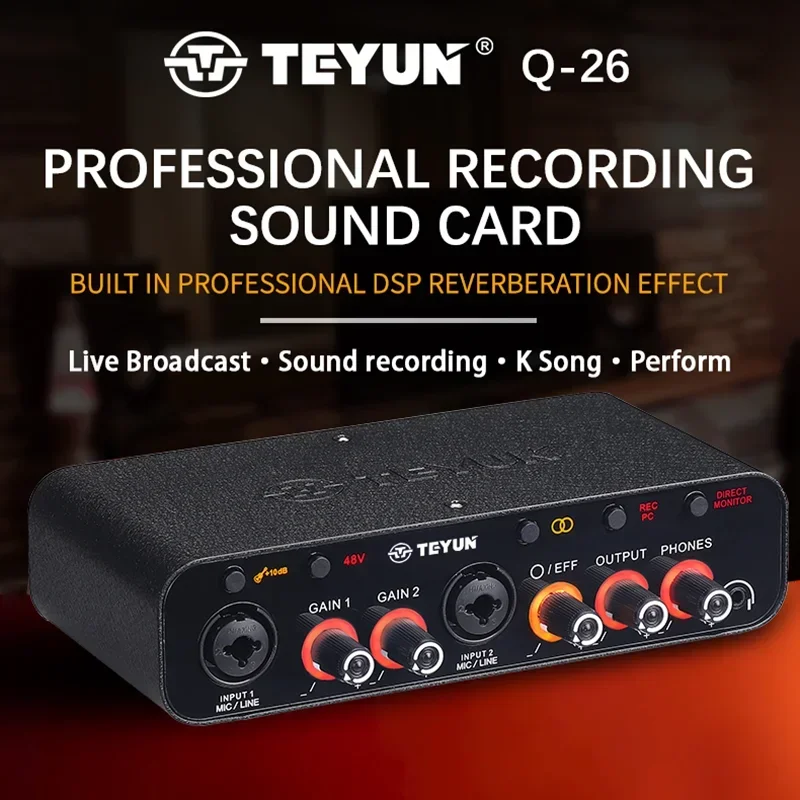 TEYUN Q26 2 Canali Professionale portatile Interfaccia Audio scheda audio console mini USB MIXER per Chitarra Studio di Registrazione Q24 Q22