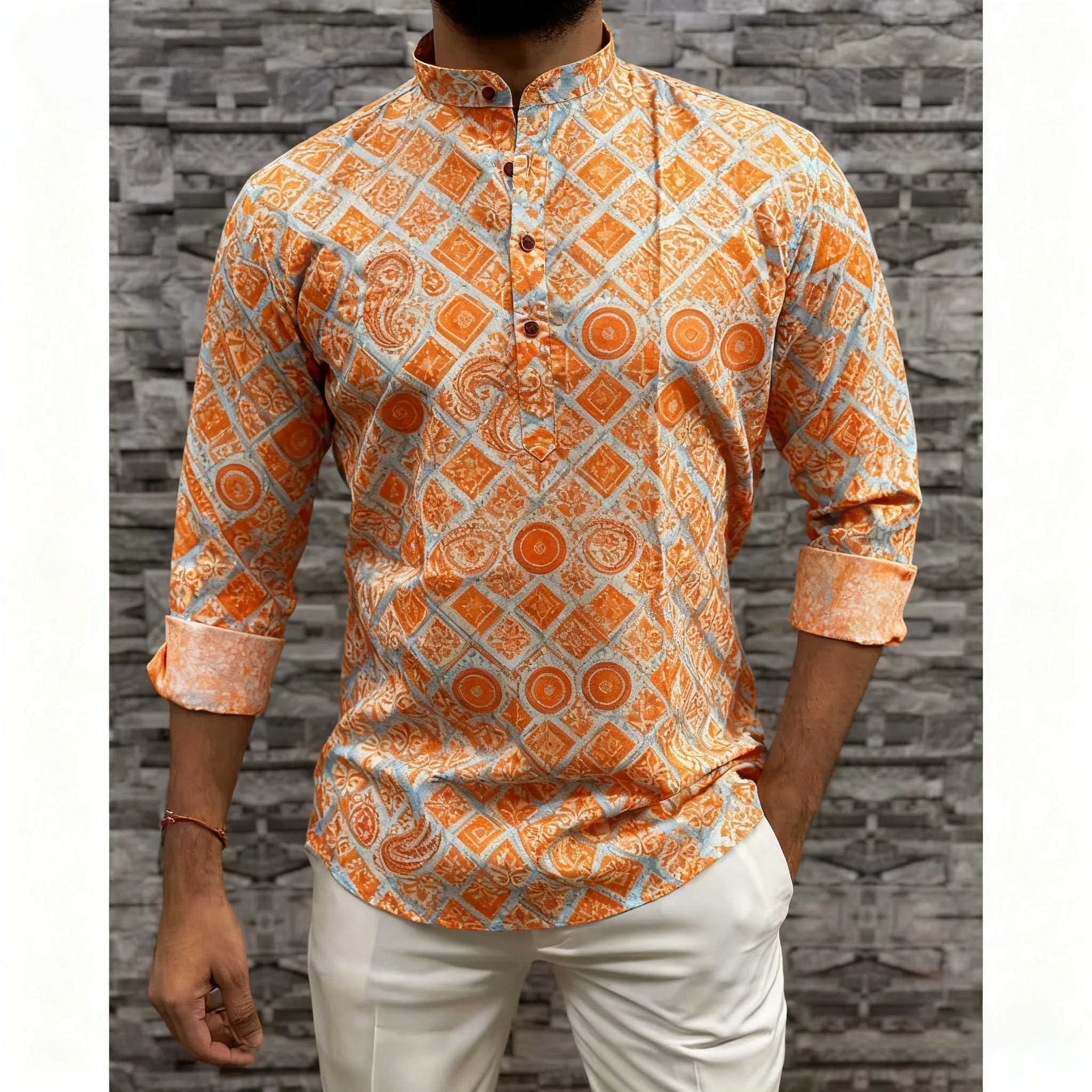 2026 قمصان الرجال المسلمين الصلاة الملابس الفاخرة النمط الأفريقي البرنز فستان مُزين بطباعة الرجال ازياء العربية Ropa Musulmana Hombre