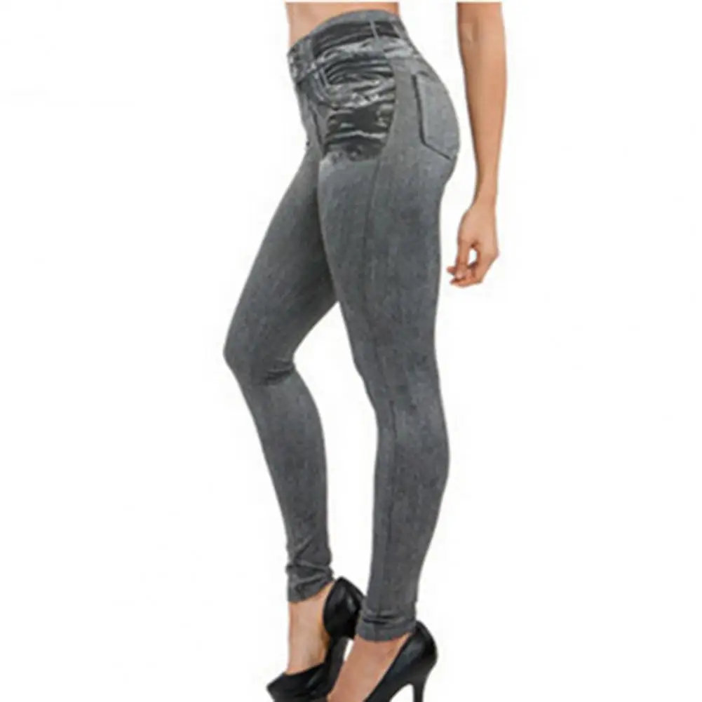 Sexy Gym Leggins High Waist Elastic Butterfly Pritned Pencil Pants Faux Denim Leggings Female New Disign Hot Sale